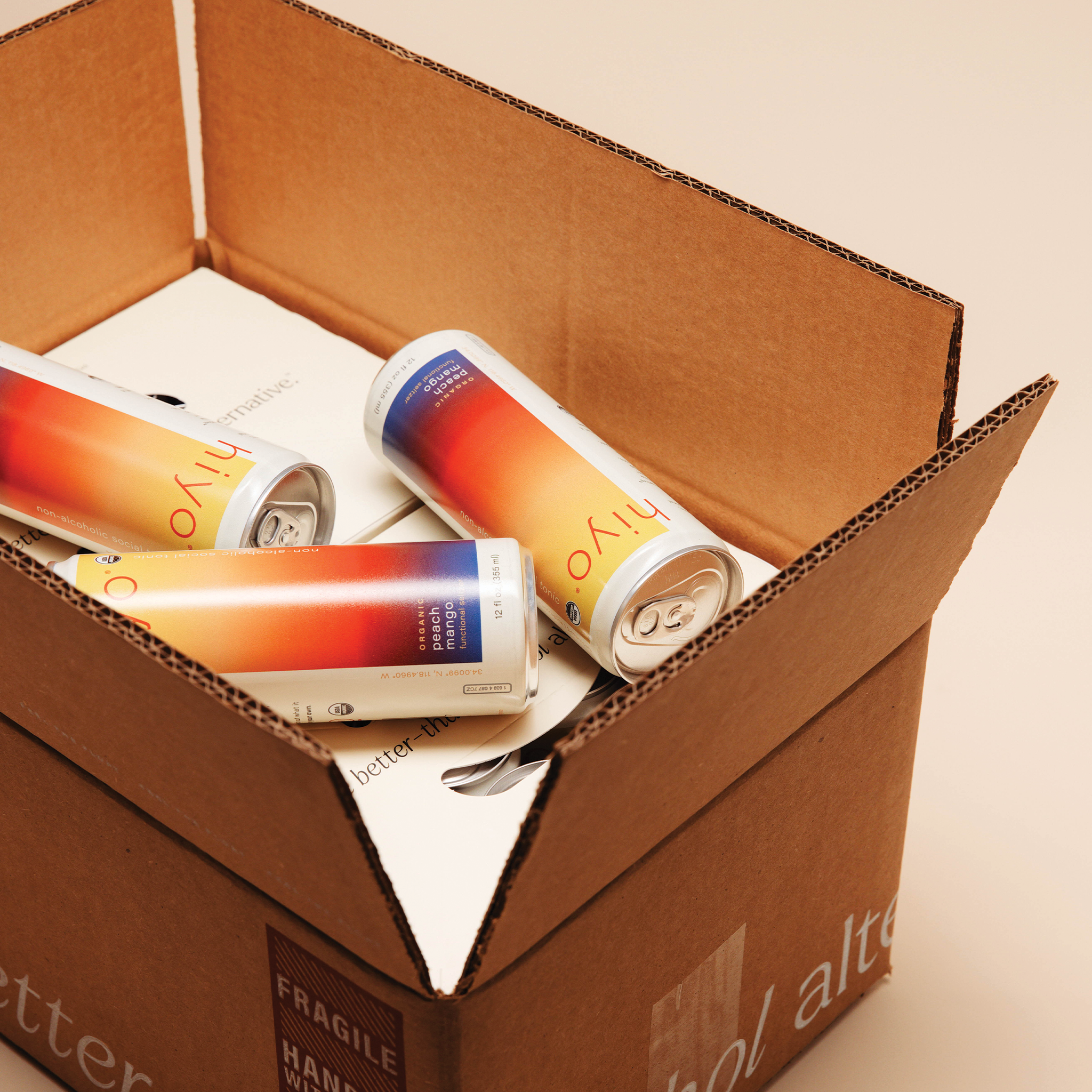 hiyo cans and 12-packs inside a subscription box.